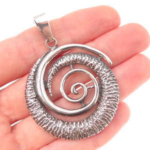925 Sterling Silver Vintage Poland Modernist Spiral Oxidized Pendant