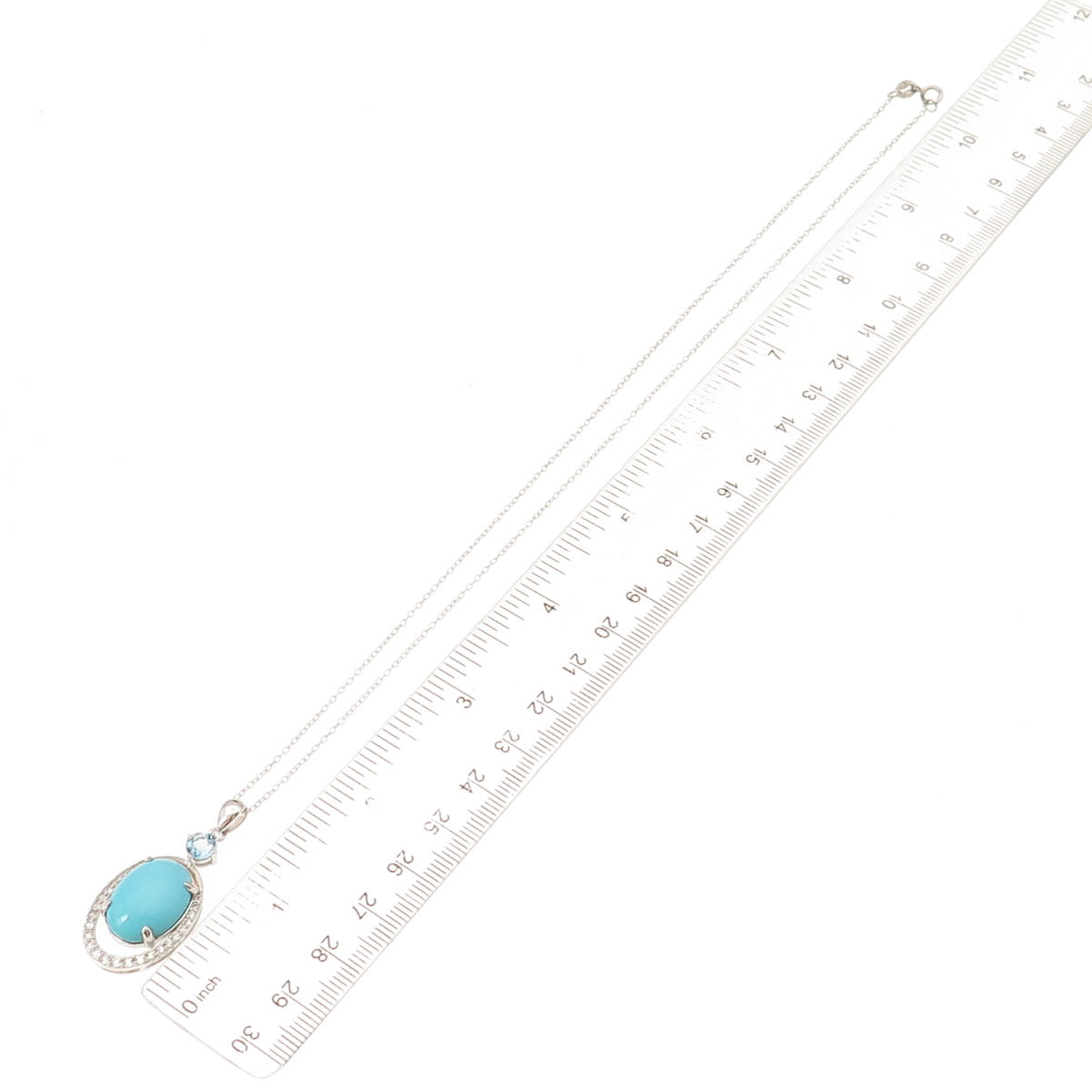 925 Sterling Silver Real Turquoise Blue & White Topaz Cable Chain Necklace 18"