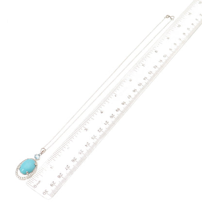 925 Sterling Silver Real Turquoise Blue & White Topaz Cable Chain Necklace 18"