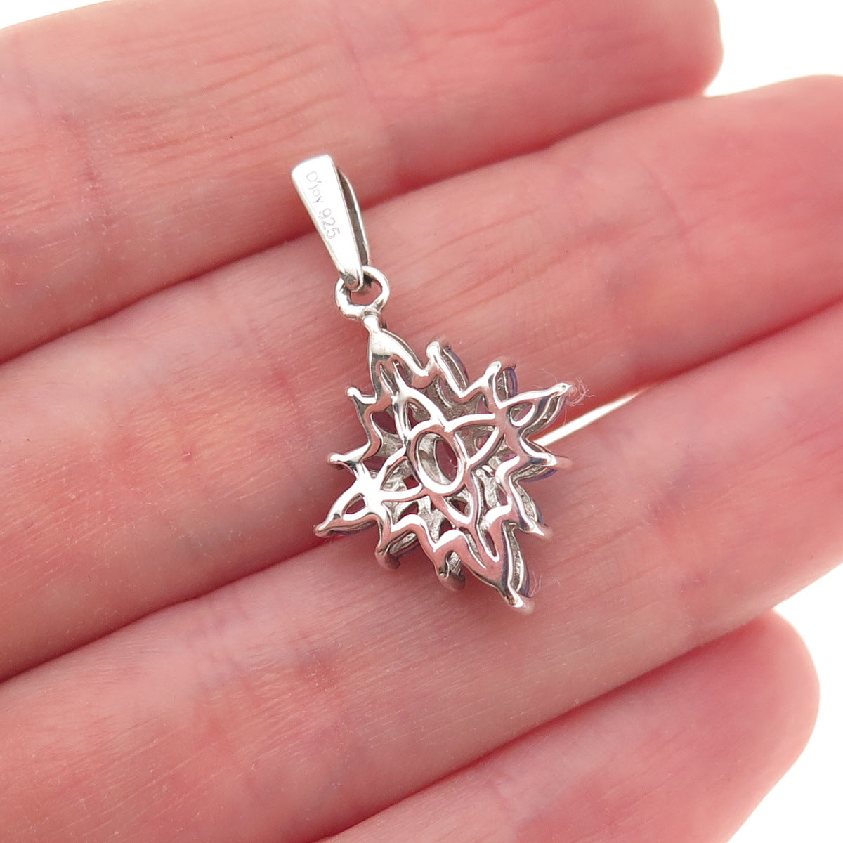 D'Joy 925 Sterling Silver Real Marquise-Cut Tanzanite Floral Charm Pendant