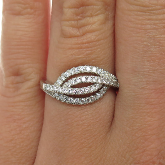 925 Sterling Silver Round-Cut C Z Wavy Ring Size 6.75