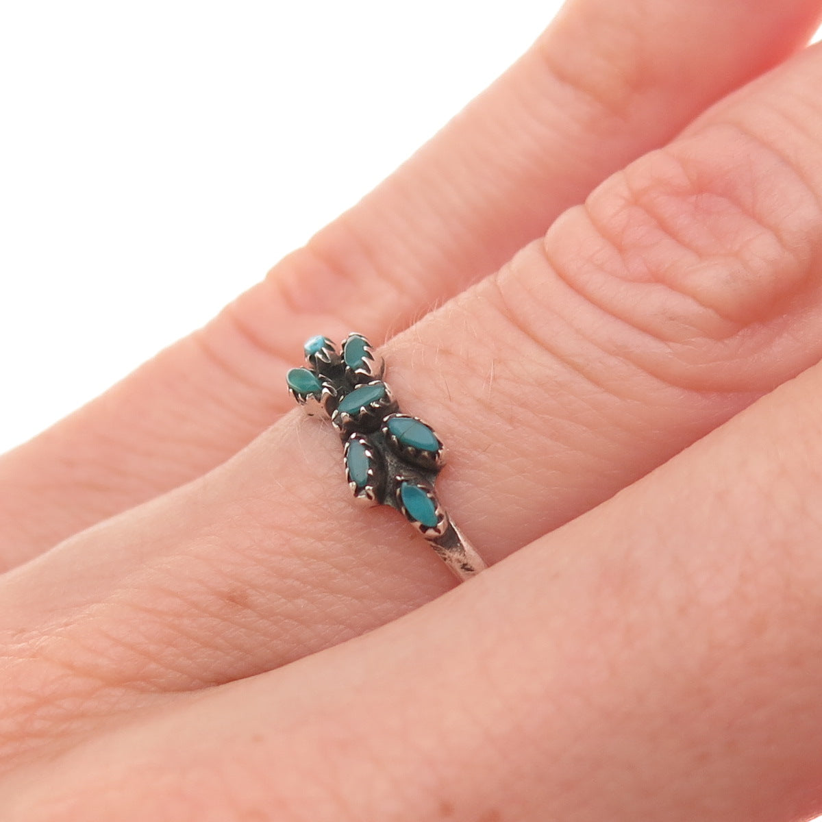 Old Pawn Sterling Silver Vintage Southwestern Turquoise Tribal Ring Size 4.75