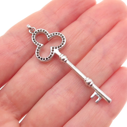 925 Sterling Silver Real Round-Cut Diamond Clubs Key Charm Pendant