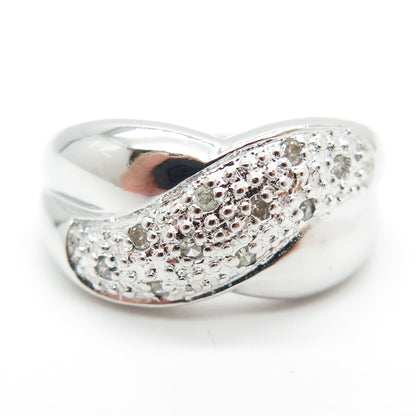 JS Joseph Schmid 925 Sterling Silver Real Diamond Crisscross Ring Size 7