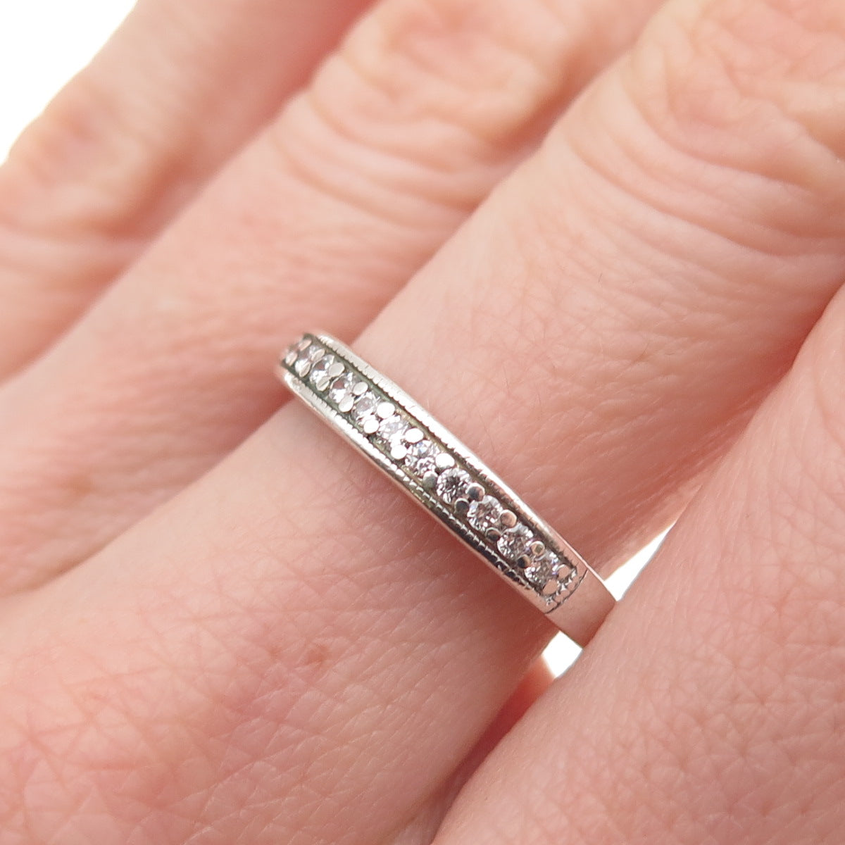 JH Young 925 Sterling Silver Round-Cut C Z Half Eternity Band Ring Size 7