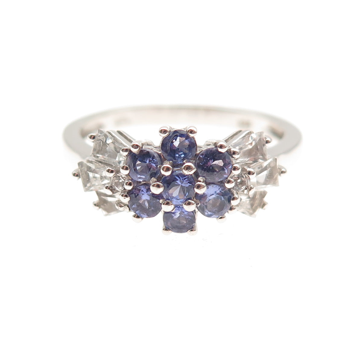 Chuck Clemency 925 Sterling Silver Real Tanzanite & White Topaz Ring Size 8.25