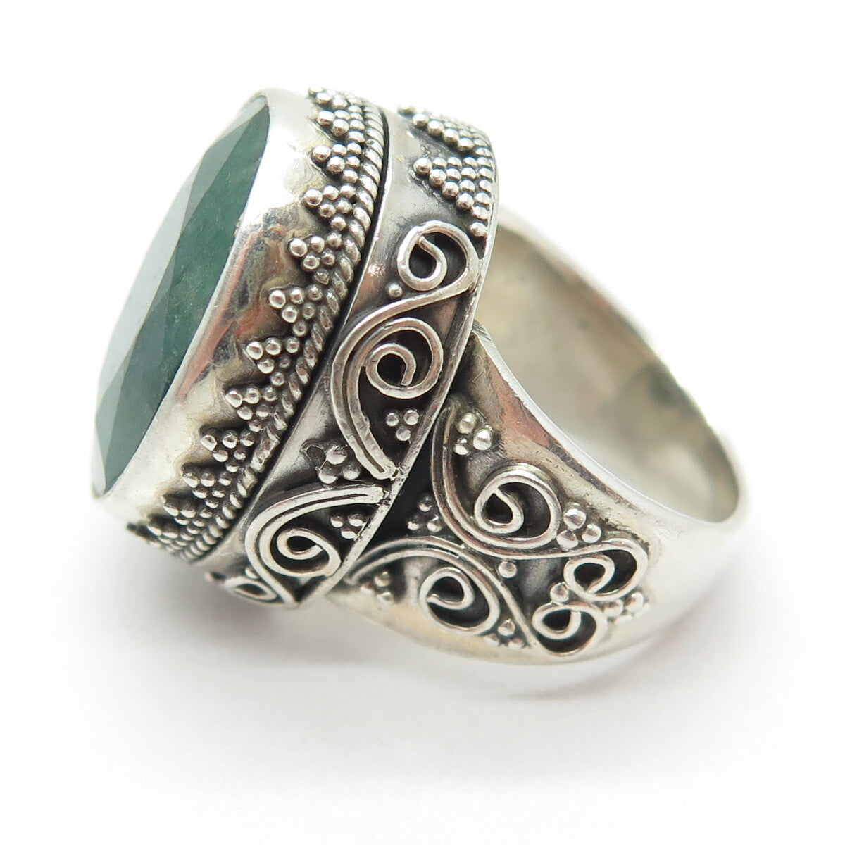 925 Sterling Silver Vintage Real Zoisite Ruby Granulated Swirl Ring Size 6