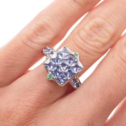 Chuck Clemency 925 Sterling Silver Real Tanzanite & Emerald Ring Size 5.25