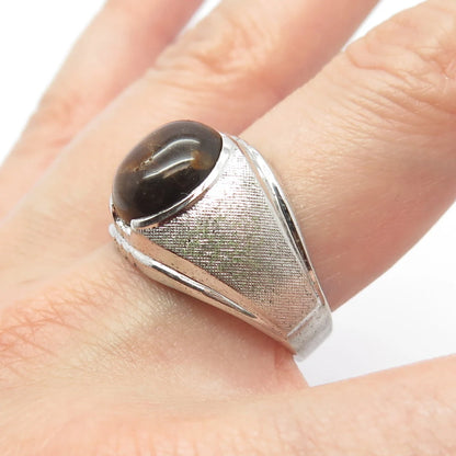 925 Sterling Silver Vintage Vargas Real Tiger Eye Gem Domed Ring Size 9.5