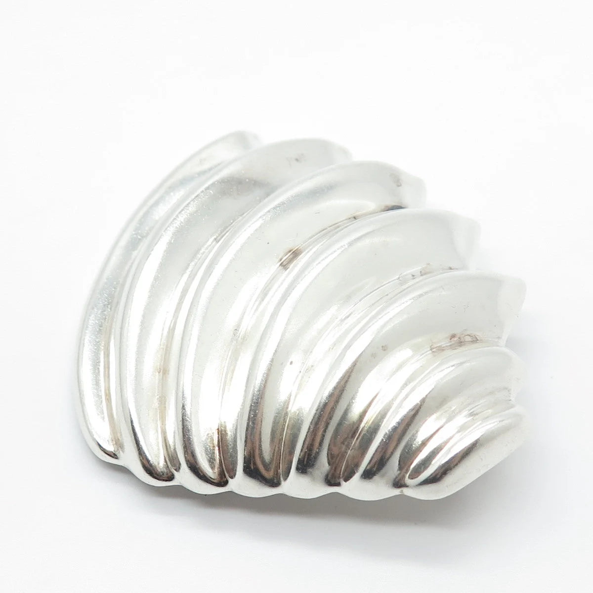 925 Sterling Silver Vintage Mexico Ribbed Modernist Pin Brooch / Pendant