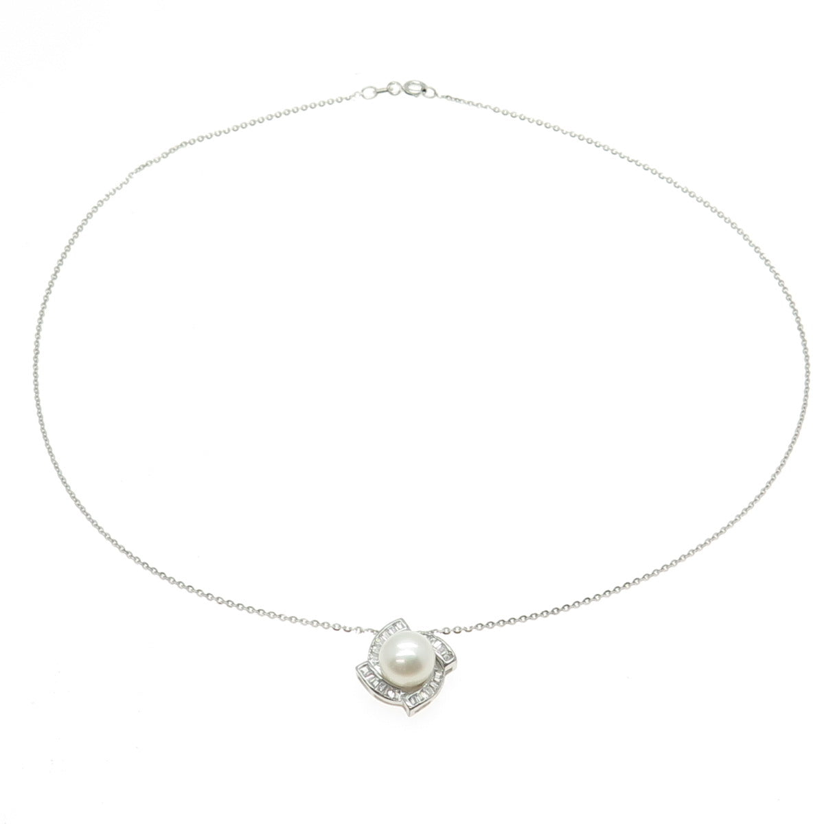 925 Sterling Silver Real Pearl & Baguette-Cut C Z Cable Chain Necklace 16"