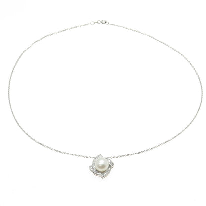 925 Sterling Silver Real Pearl & Baguette-Cut C Z Cable Chain Necklace 16"