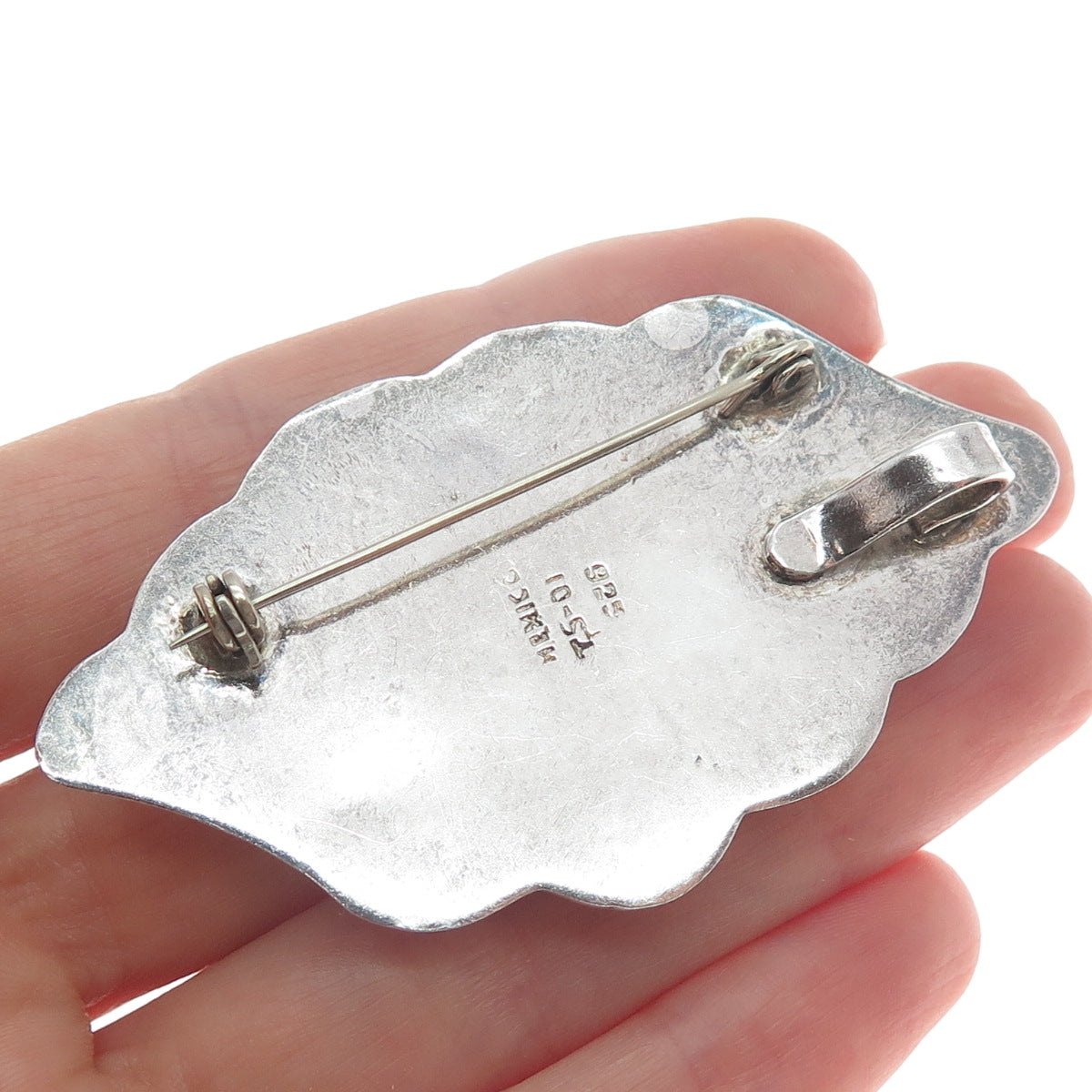925 Sterling Silver Vintage Mexico Modernist Puffy Ribbed Pin Brooch / Pendant