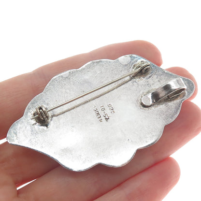925 Sterling Silver Vintage Mexico Modernist Puffy Ribbed Pin Brooch / Pendant