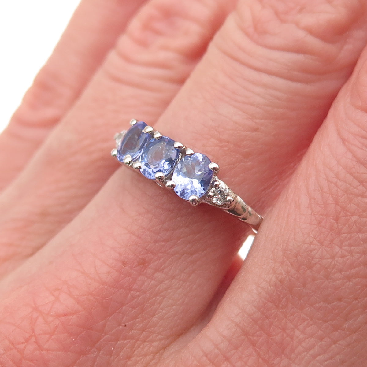 Chuck Clemency 925 Sterling Silver Real Tanzanite & White Topaz Ring Size 8