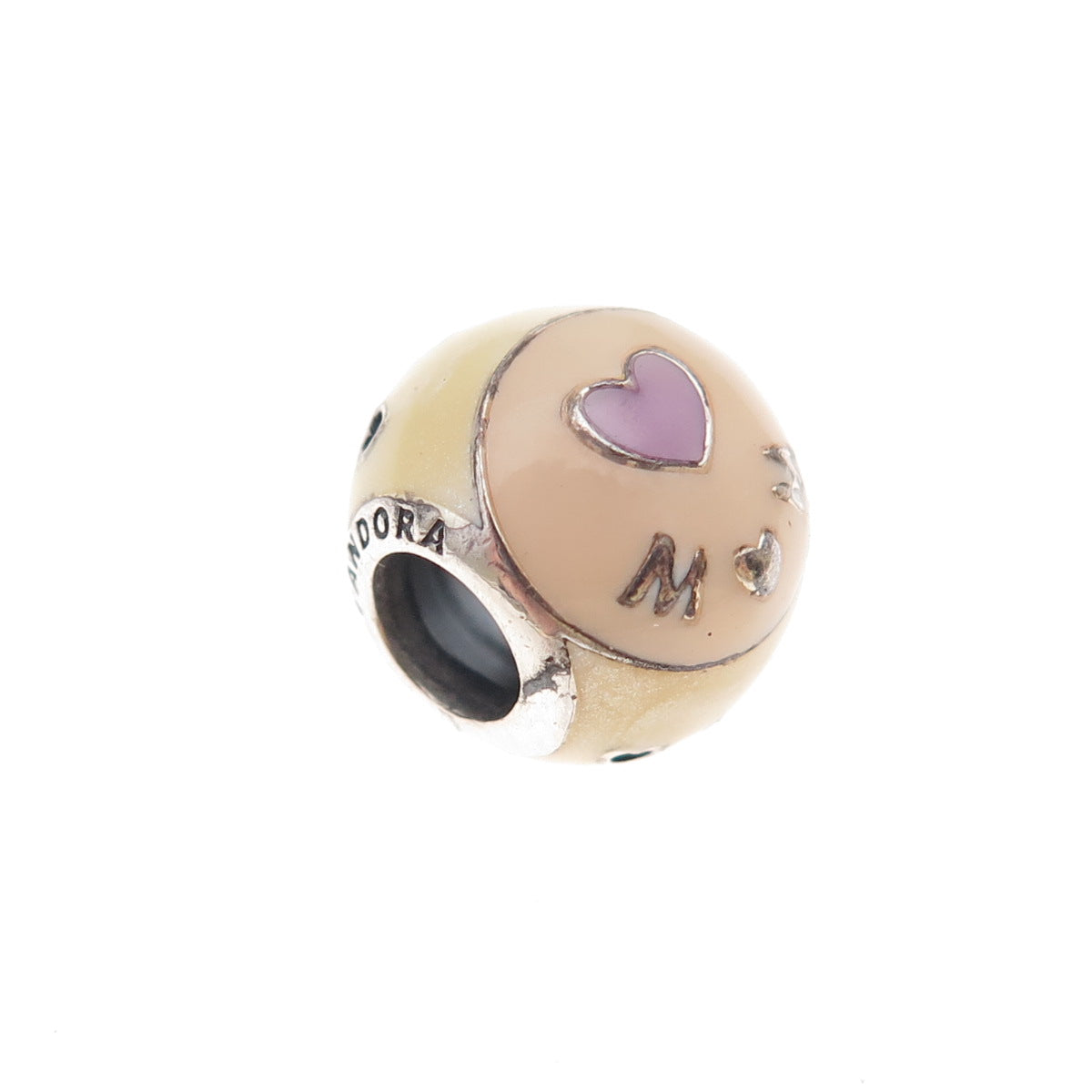 Pandora 925 Sterling Silver Enamel Love Mom Slide Bead Charm