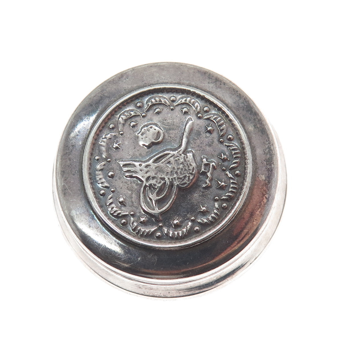 SENER 900 Silver Vintage Allah Religious Oxidized Pill Box