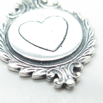 925 Sterling Silver Vintage Loving Heart Medal Pendant