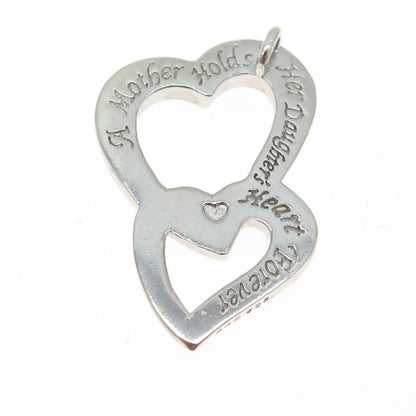 BGE Bradford Sterling Silver Real Diamond Mom & Daughter Forever Heart Pendant