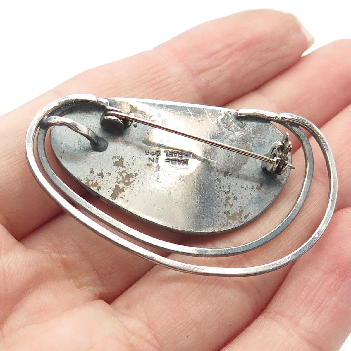 925 Sterling Silver Vintage Israel Real Eilat Gemstone Pin Brooch