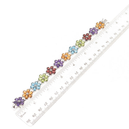 925 Sterling Real Diamond Blue Topaz Amethyst Citrine Garnet Peridot Bracelet 7"