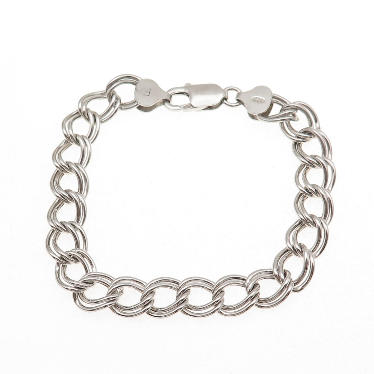 925 Sterling Silver Vintage Italy Double Curb Link Bracelet 7.25"