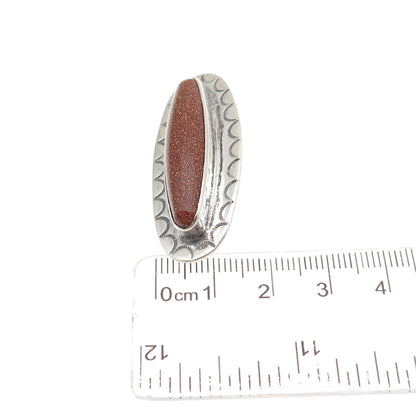 B. SCHEIG Old Pawn 925 Sterling Silver Vintage Southwestern Goldstone Pin Brooch
