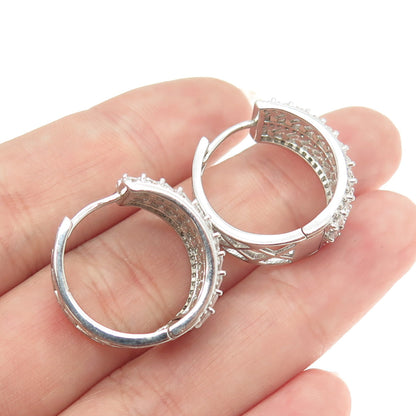 925 Sterling Silver Baguette & Round-Cut C Z Hoop Earrings