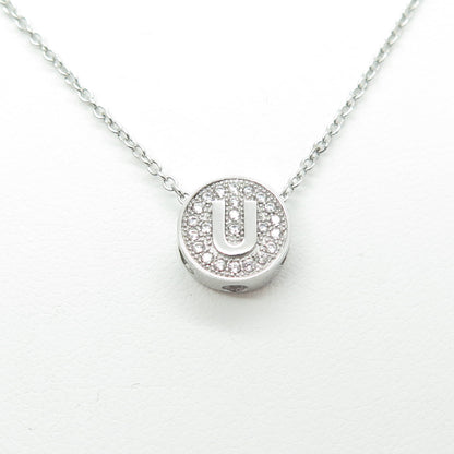 925 Sterling Silver Round-Cut C Z Letter "U" Initial Cable Chain Necklace 16-18"