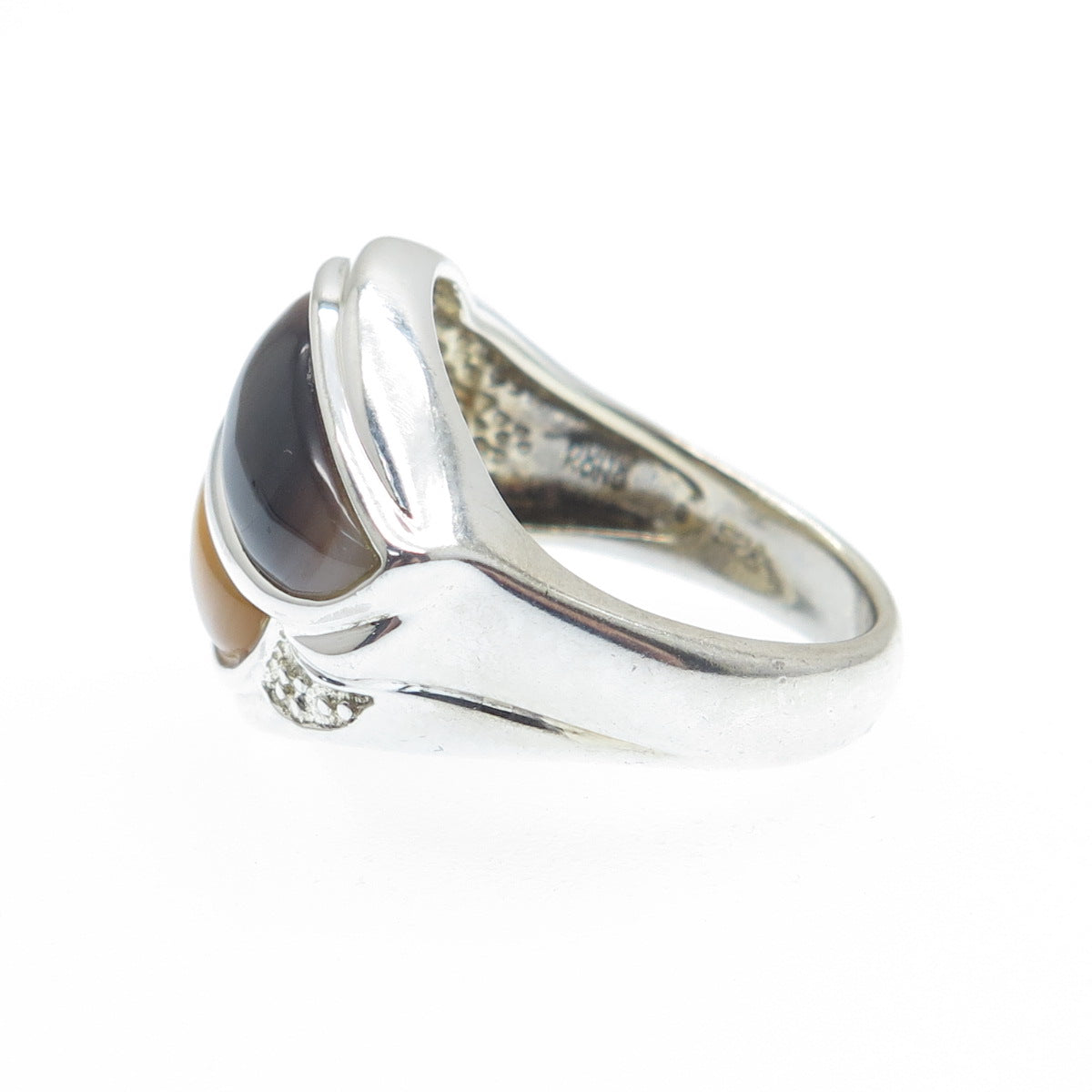 925 Sterling Silver Vintage WW Hong Kong Real MOP & Abalone Shell Ring Size 5.25