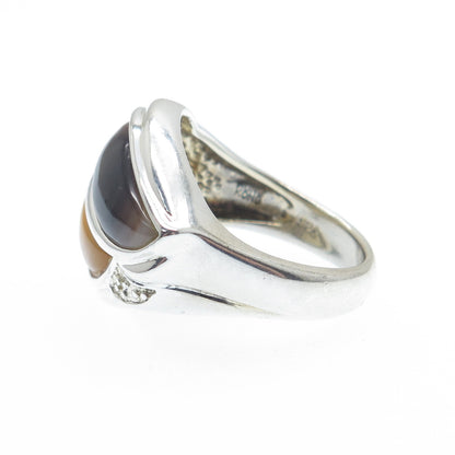 925 Sterling Silver Vintage WW Hong Kong Real MOP & Abalone Shell Ring Size 5.25