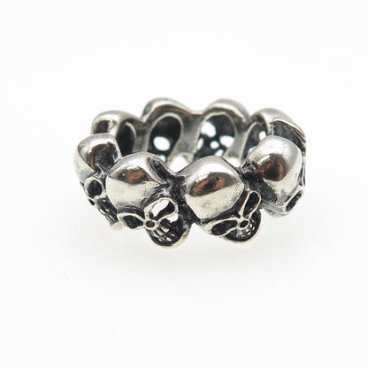 925 Sterling Silver Vintage Skull All Around Oxidized Biker Ring Size 10.25