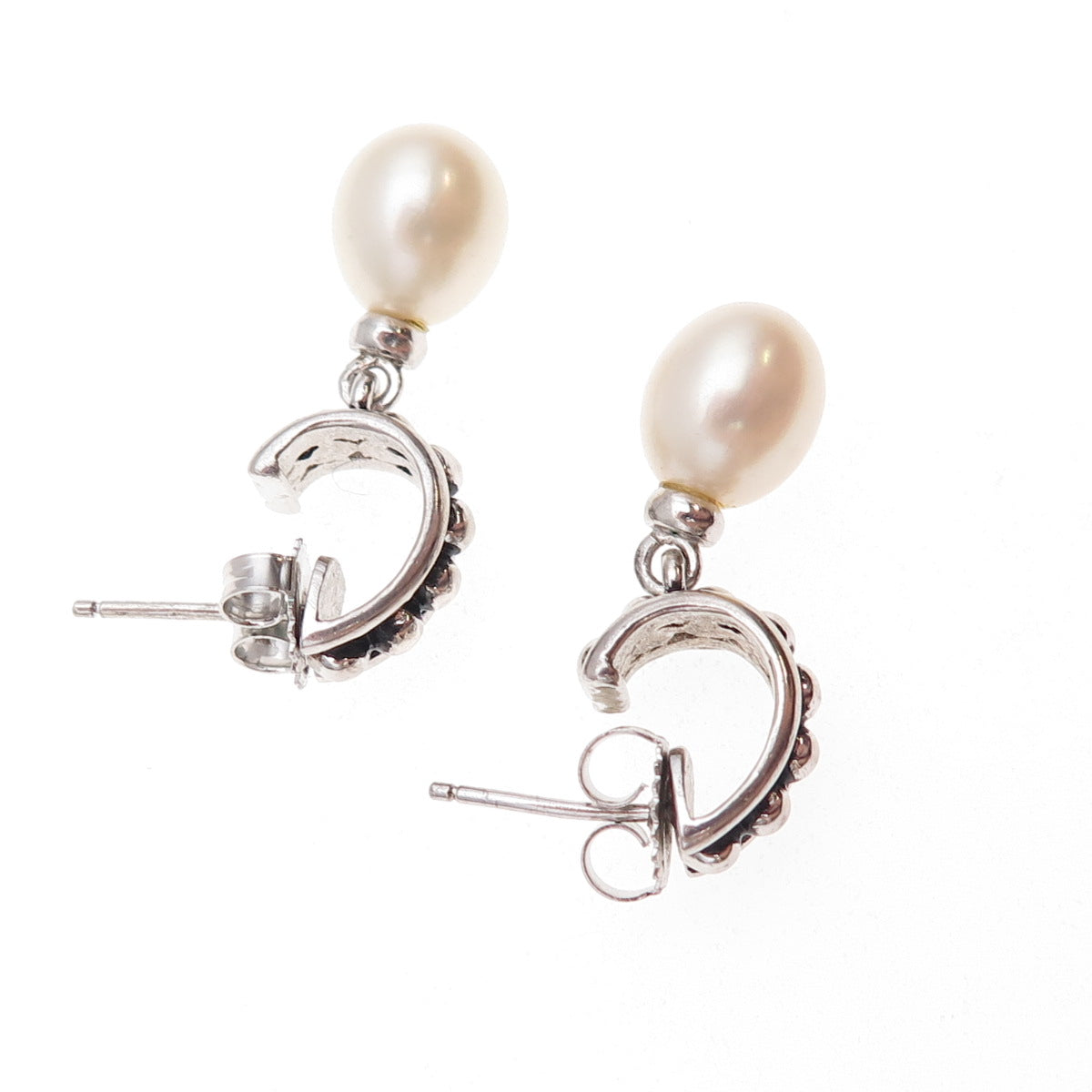 Honora 925 Sterling Silver Vintage Real Pearl Oxidized Dangle Earrings