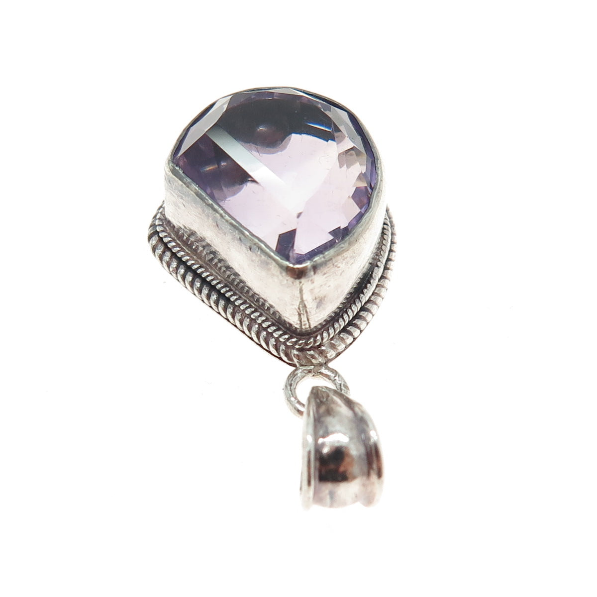 925 Sterling Silver Vintage Real Amethyst Modernist Pendant