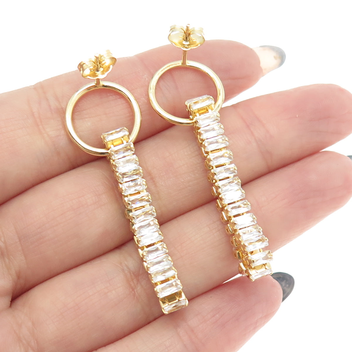 925 Sterling Silver Gold Plated C Z Dangling Earrings