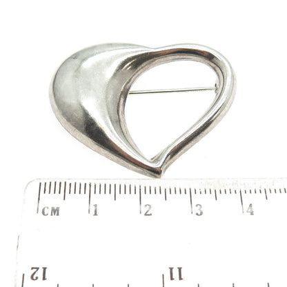 925 Sterling Silver Vintage Open Heart Modernist Oxidized Pin Brooch