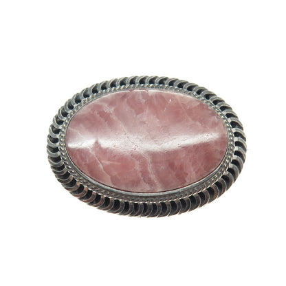925 Sterling Silver Vintage Chile Real Rhodochrosite Oxidized Pin Brooch