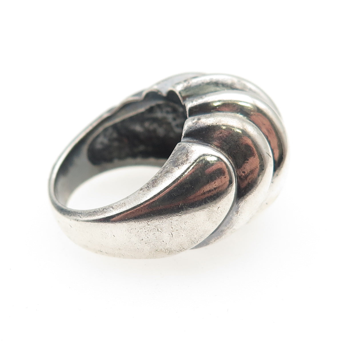 925 Sterling Silver Vintage Modernist Ribbed Dome Oxidized Ring Size 6.25