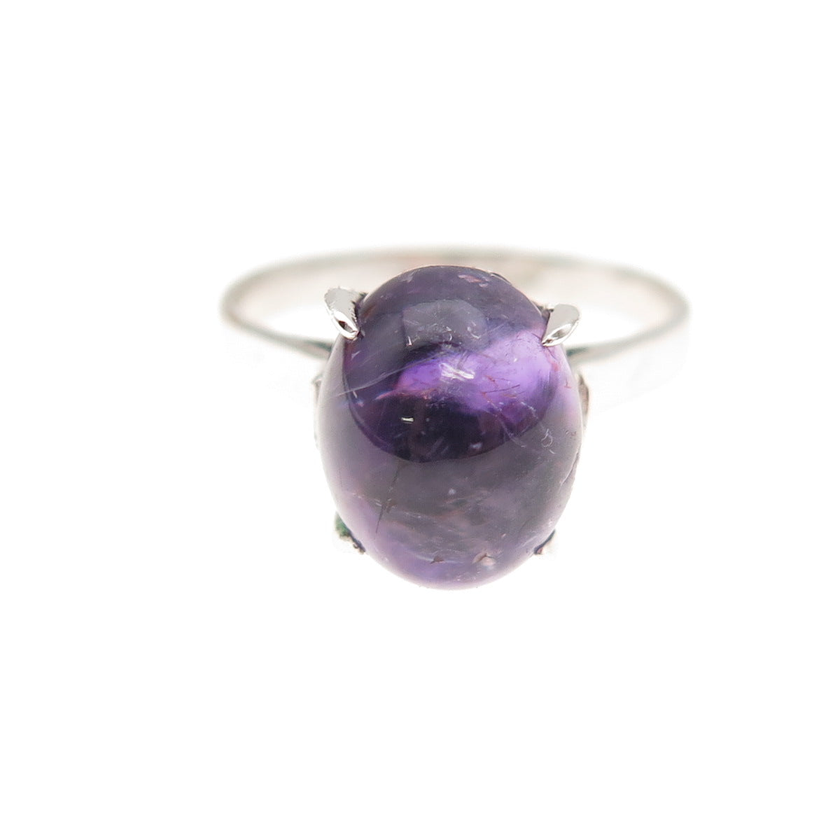 925 Sterling Silver Antique Art Deco Real Cabochon Amethyst Ring Size 5.5