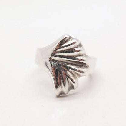 925 Sterling Silver Vintage Mexico Ribbed Shell Ring Size 7.25