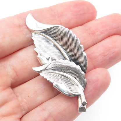 JEWELART 925 Sterling Silver Antique Art Deco Floral Leaf Oxidized Pin Brooch