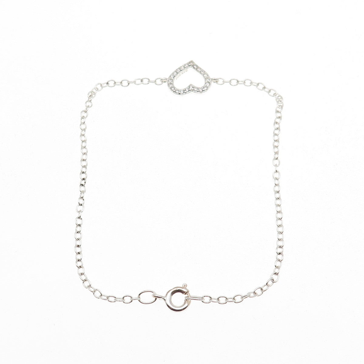 925 Sterling Silver Round-Cut C Z Heart Cable Link Bracelet 8.25"