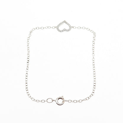 925 Sterling Silver Round-Cut C Z Heart Cable Link Bracelet 8.25"