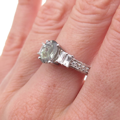 Chuck Clemency 925 Sterling Silver Real Iolite & White Topaz Ring Size 8
