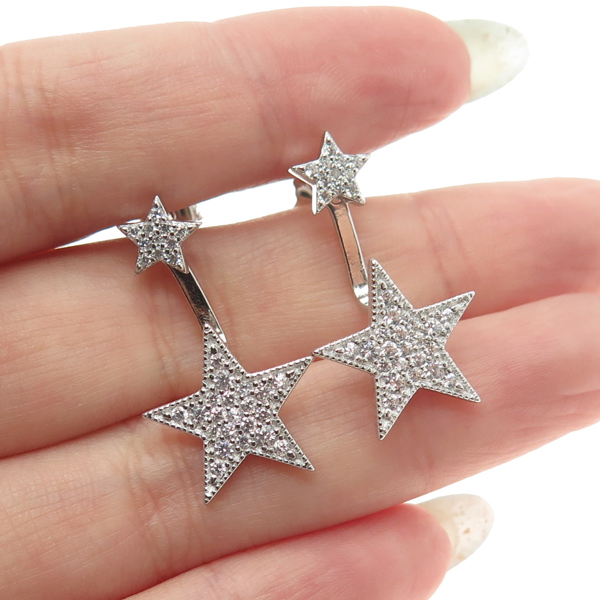 925 Sterling Silver Round-Cut C Z Star Interchangeable Earrings