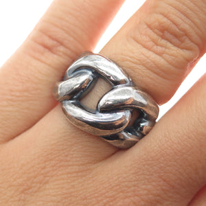 925 Sterling Silver Vintage Modernist Cable Link Oxidized Ring Size 6.25