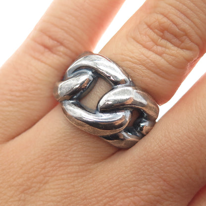 925 Sterling Silver Vintage Modernist Cable Link Oxidized Ring Size 6.25