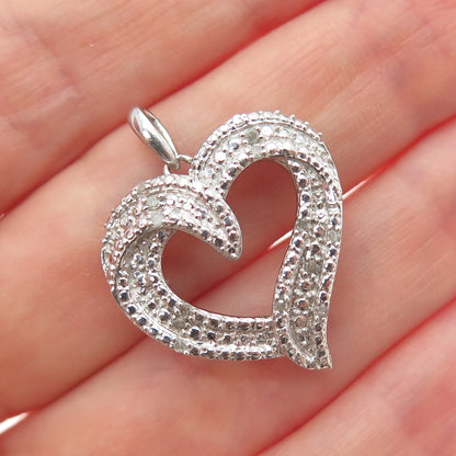925 Sterling Silver Real Round-Cut Diamond Heart Charm Pendant