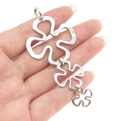 AMPARO 925 Sterling Silver Vintage Mexico Modernist Flower Drop Pendant