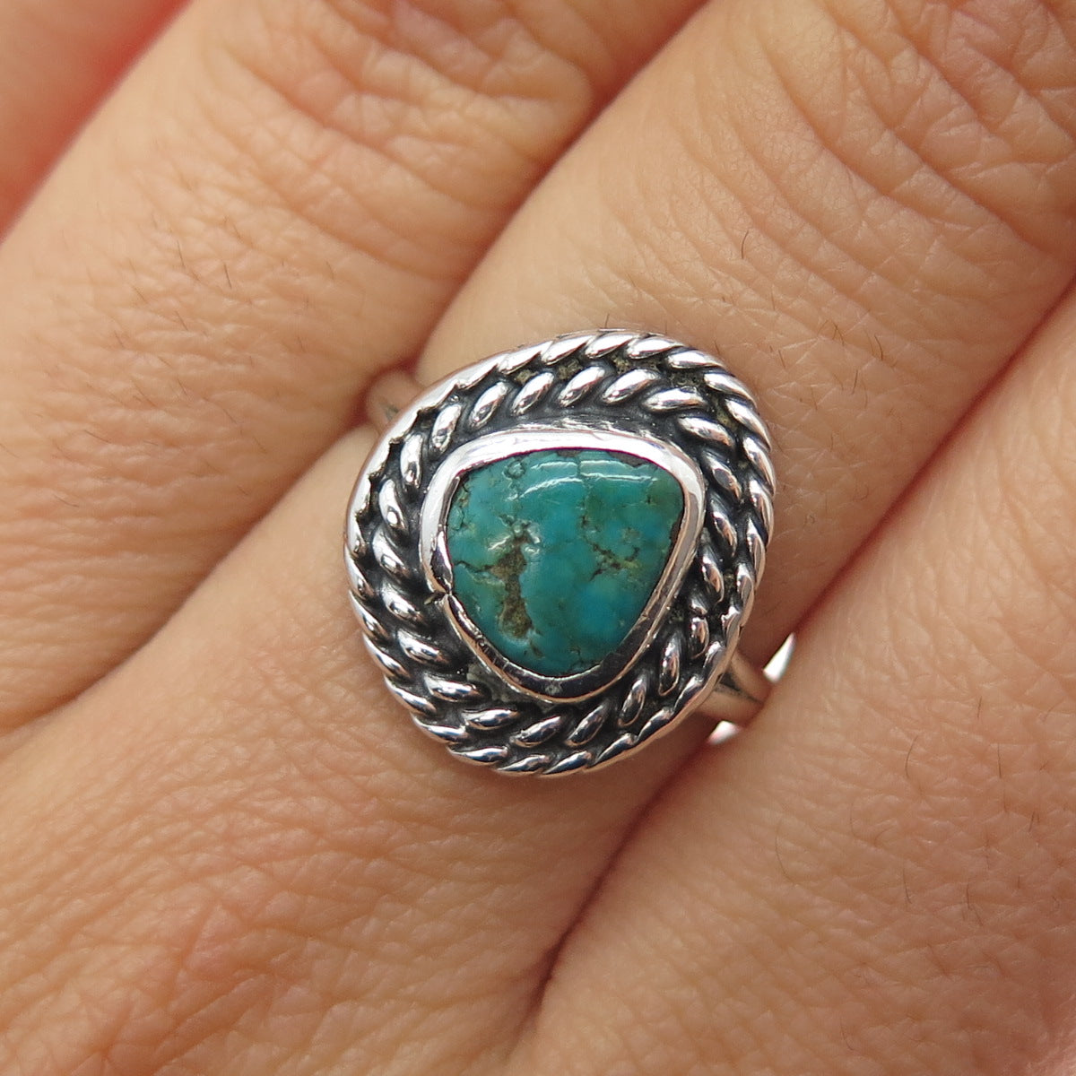Old Pawn Sterling Silver Vintage Southwestern Kingman Turquoise Ring Size 6.5